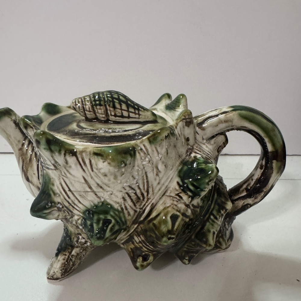 Green and Cream Ceramic Shell Teapot
